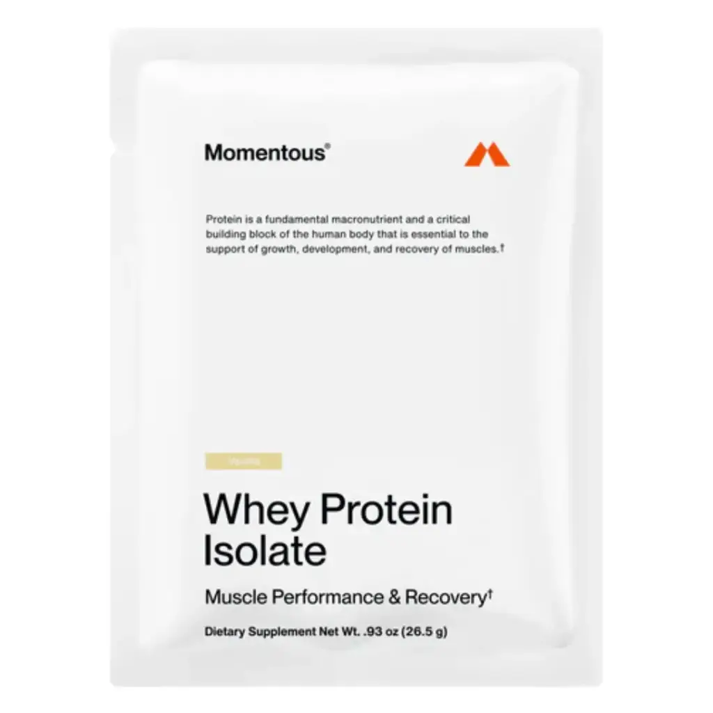 Momentous Grass-Fed Whey Protein Isolate Powder Travel Pack Vanilla 9.2oz
