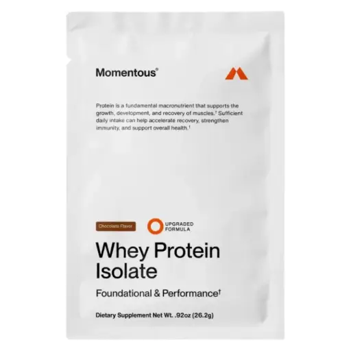[209672-BB] Momentous Grass-Fed Whey Protein Isolate Powder Travel Pack Chocolate 9.2oz