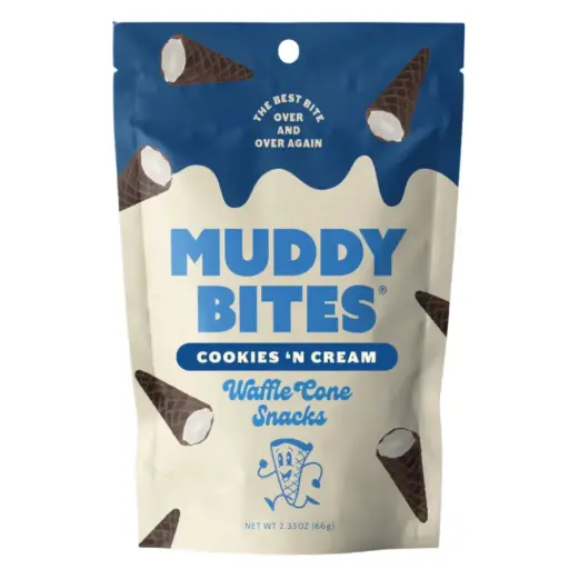 [209806-BB] Muddy Bites Waffle Cone Snacks Cookies And Cream 2.33oz