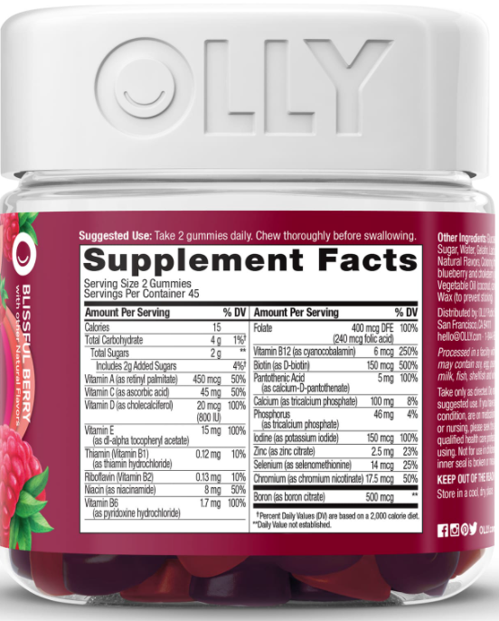Olly Womens Multivitamin Berry Supplement 90CT