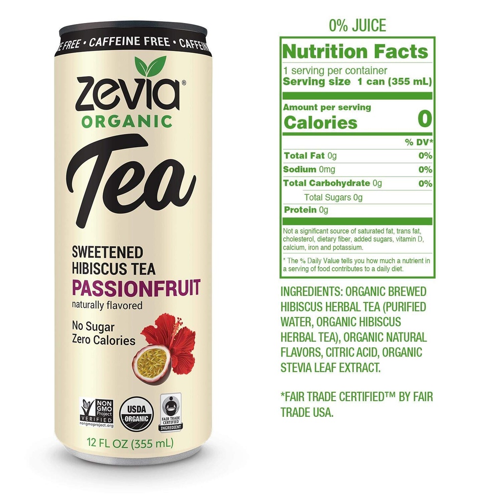 Zevia Organic Hibiscus Passionfruit Tea Caffeine Free 12oz