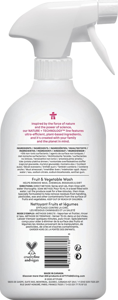 Attitude Fruit and Vegetable Wash Unscented 27oz