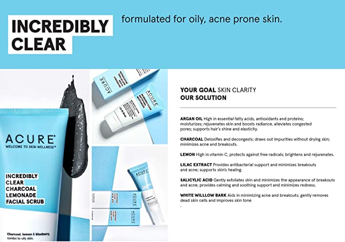 Acure Incredibly Clear Charcoal Lemonade Facial Scrub 4oz