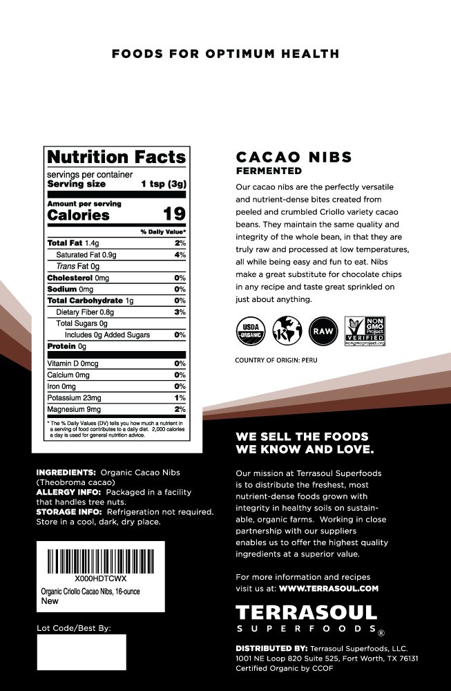 Terrasoul Superfoods Cacao Nibs 16oz