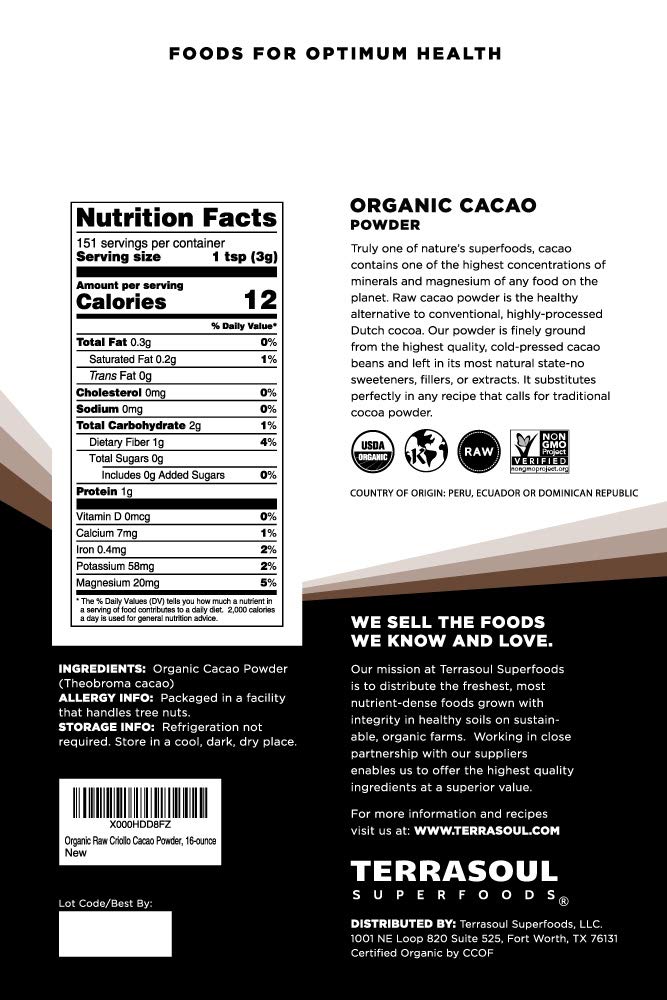 Terrasoul Superfoods Cacao Powder 10-12% 16oz