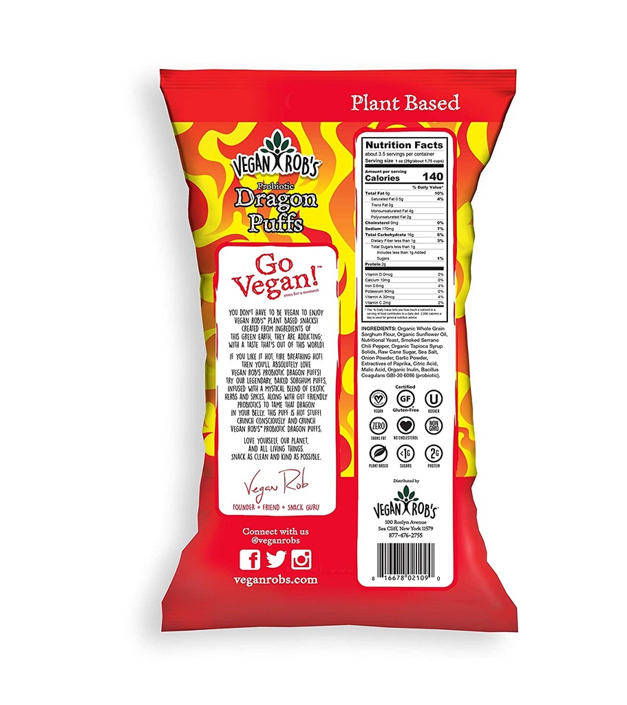 Vegan Rob's Organic Cauliflower Puffs Dragon Hot 3.5oz