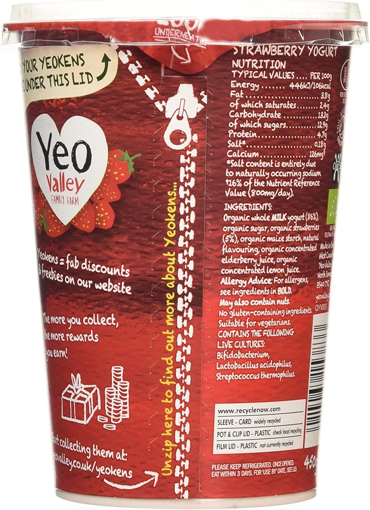 Yeo Valley Organic Whole Milk Yogurt Strawberry 450g