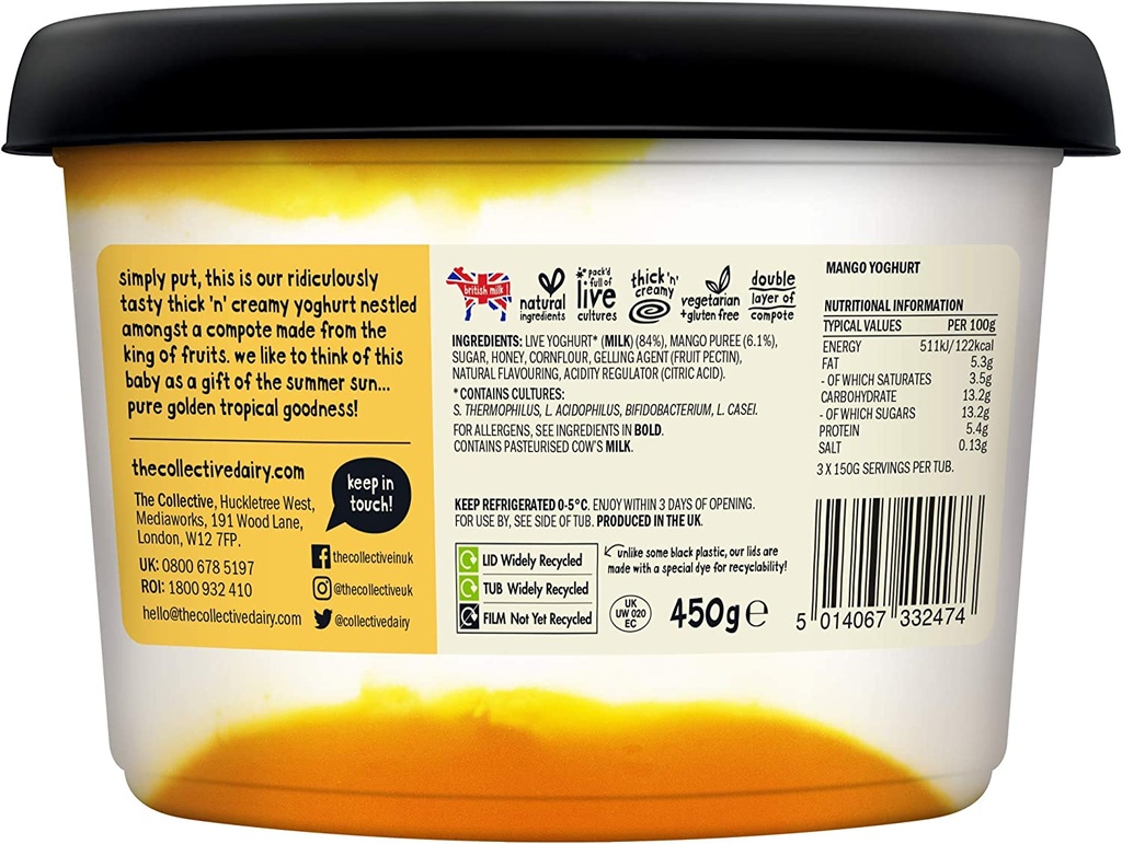 The Collective Dairy Gourmet Live Yogurt Mango 450g