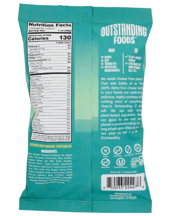 Outstanding Foods  Vegan Garlic Parmesan Cheese Balls 3oz