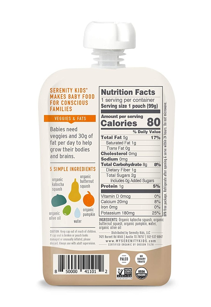 Serenity Kids Organic Squash Baby Food Pouch 3.5oz