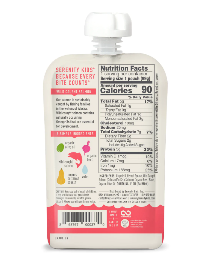 Serenity Kids Wild Caught Salmon Squash Beet Baby Food Pouch 3.5oz
