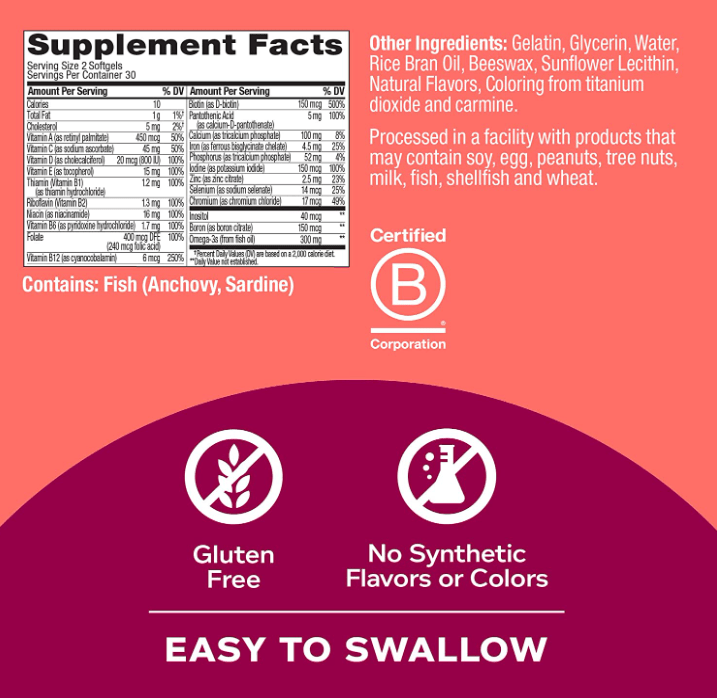 Olly Women's Multi + Omega-3 Ultra Softgels 60CT