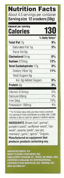 Mary's Gone Crackers Rosemary 5oz