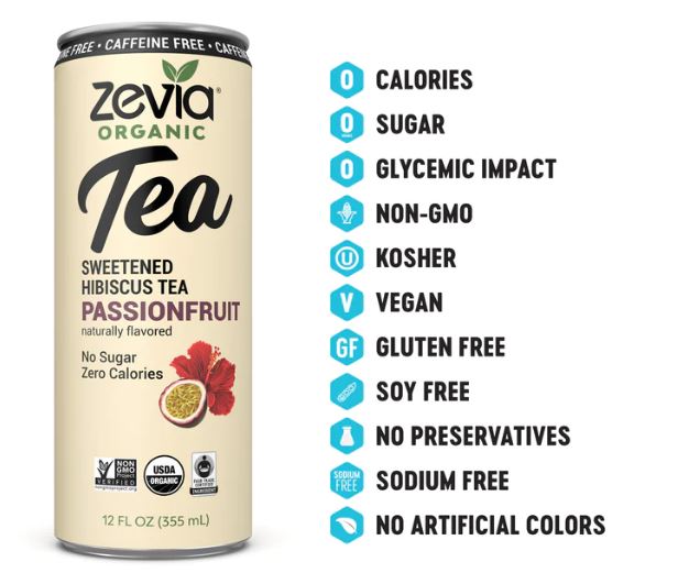 Zevia Organic Hibiscus Passionfruit Tea Caffeine Free 12oz