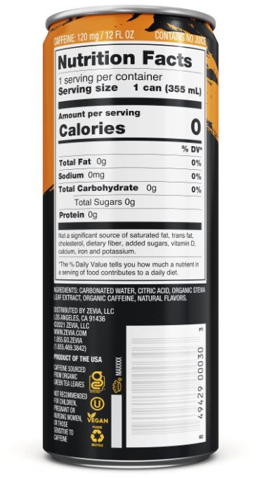 Zevia Zero Calorie Energy Drink Mango Ginger 12oz