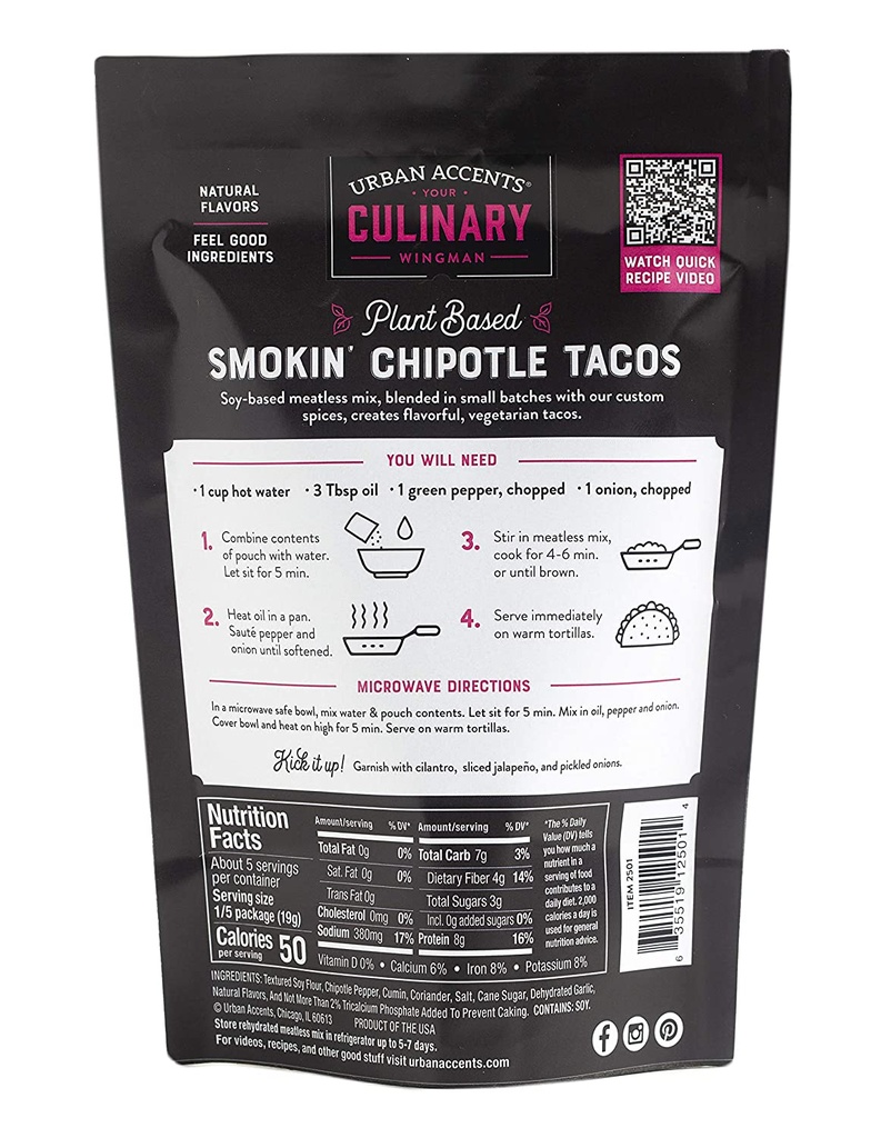 Urban Accents Plant Based Street Taco Filling Smokin' Chipotle 3.4oz