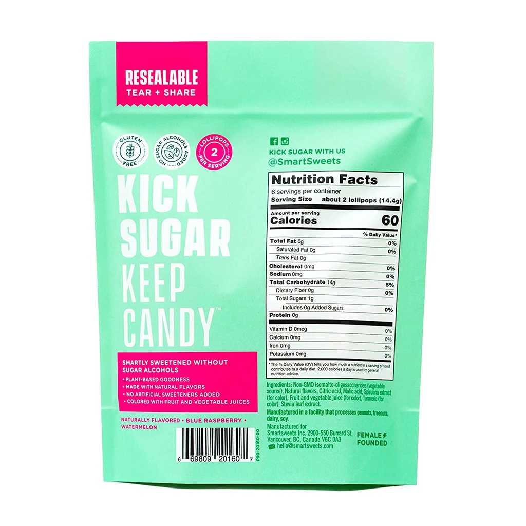 Smartsweets Lollipops Watermelon and Raspberry 3oz