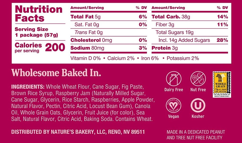 Nature's Bakery Whole Wheat Fig Bar Raspberry 2oz