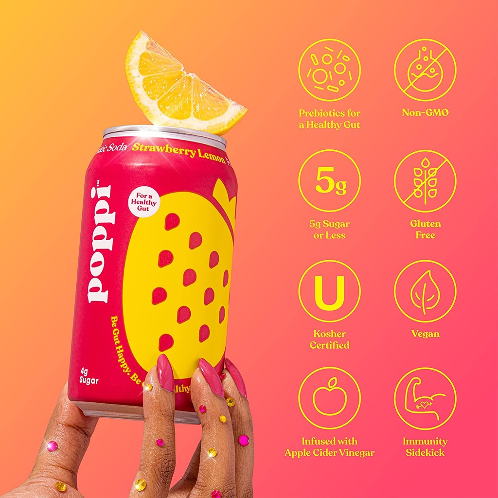 Poppi Prebiotic Soda Strawberry Lemonade 12oz