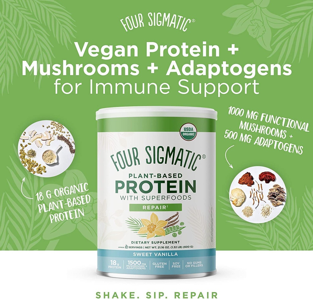 Four Sigmatic Plant Based Superfood Protein Powder Sweet Vanilla 21.6oz