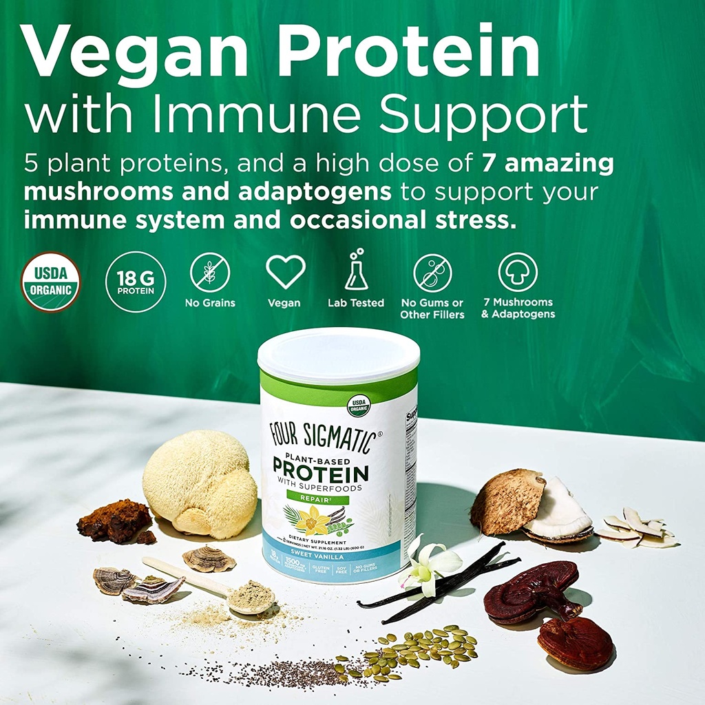 Four Sigmatic Plant Based Superfood Protein Powder Sweet Vanilla 21.6oz