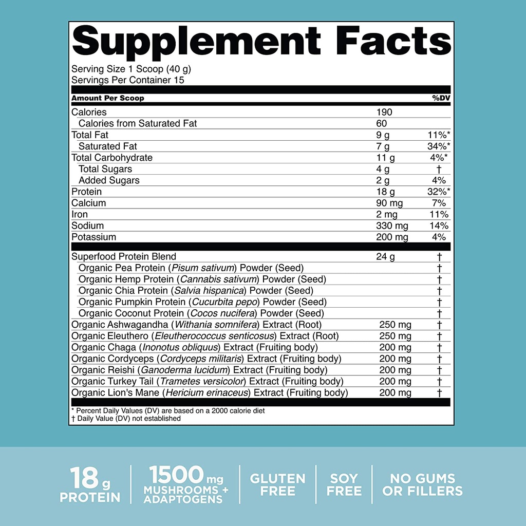 Four Sigmatic Plant Based Superfood Protein Powder Sweet Vanilla 21.6oz