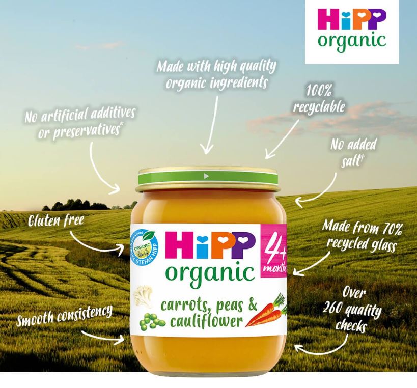 HiPP Organic Carrots, Peas & Cauliflower Baby Food Jar 4+ Months 125g