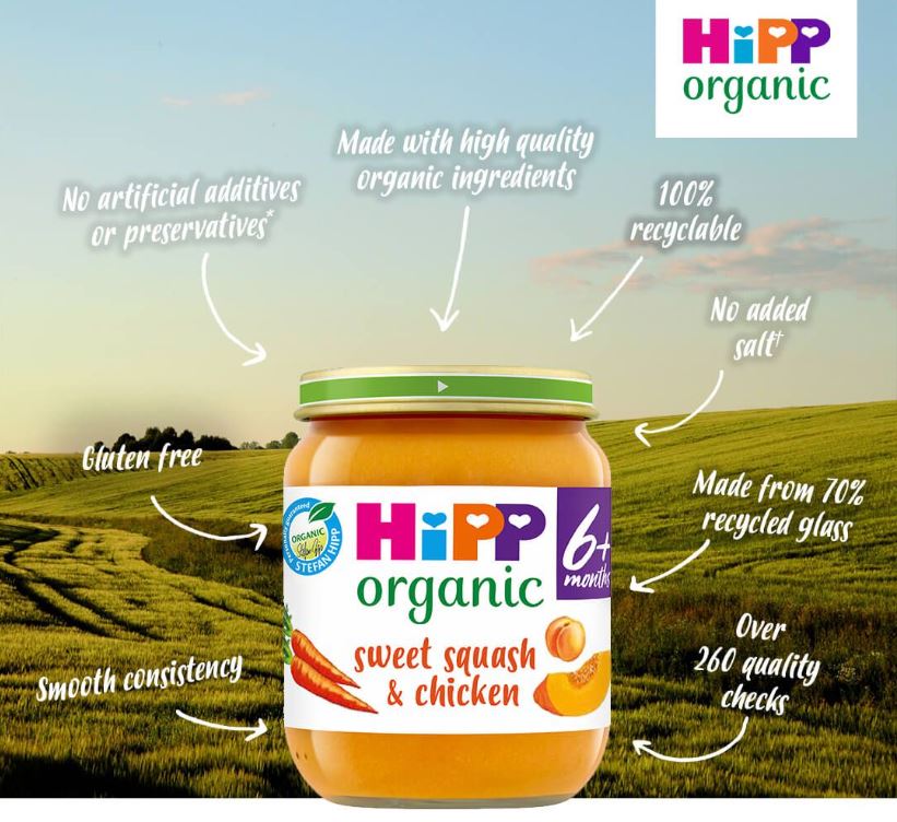 HiPP Organic Sweet Squash & Chicken Baby Food Jar 6+ Months 125g