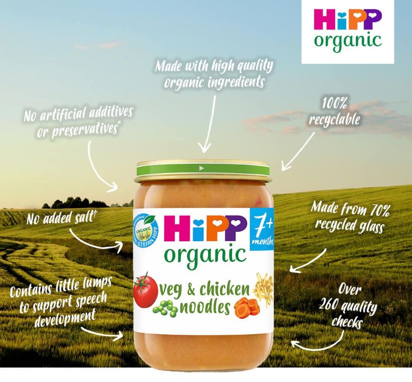 HiPP Organic Veg & Chicken Noodles Baby Food Jar 7+ Months 190g