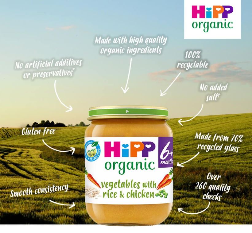 HiPP Organic Vegetables with Rice And Chicken Baby Food Jar 6+ Months 125g
