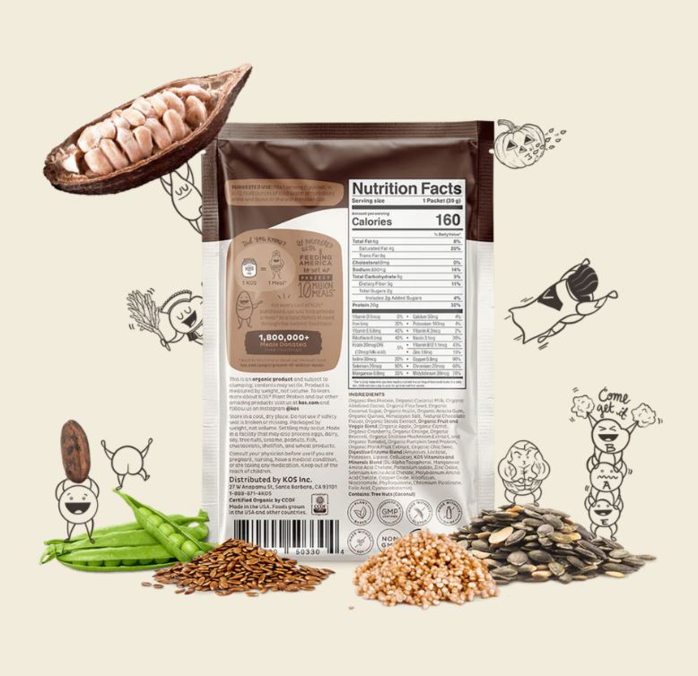 Kos Plant Based Chocolate Protein Powder Single Pack 1.37oz