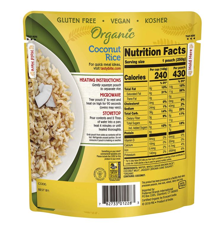 Tasty Bite Coconut Rice 8.8oz