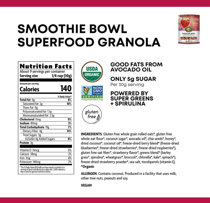Nature's Path Organic Smoothie Bowl Superfood Granola 9.5oz