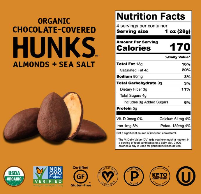 Hu Organic Chocolate Covered Hunks Almond & Seasalt 4oz