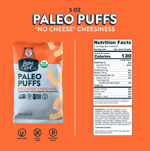 Lesser Evil No Cheese Cheesiness Paleo Puffs 5oz