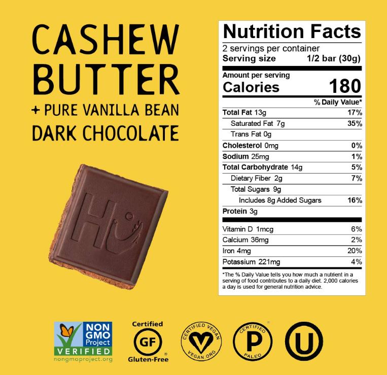 Hu Organic Dark Chocolate Cashew Butter Vanilla Bar 2.1 oz