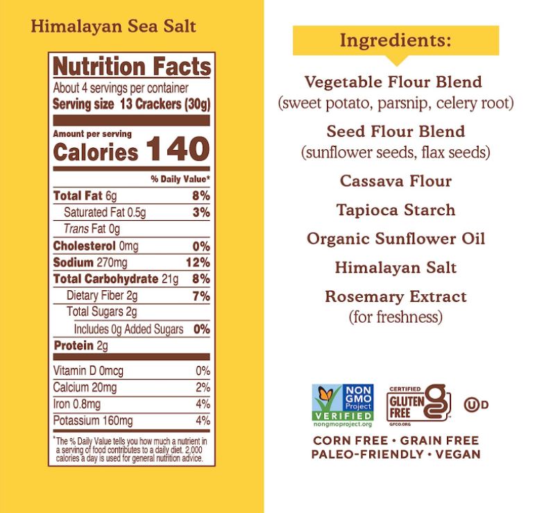 Simple Mills Veggie Pita Crackers Himalayan Sea Salt 4.25oz