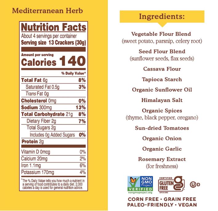 Simple Mills Veggie Pita Crackers Mediterranean Herb 4.25oz