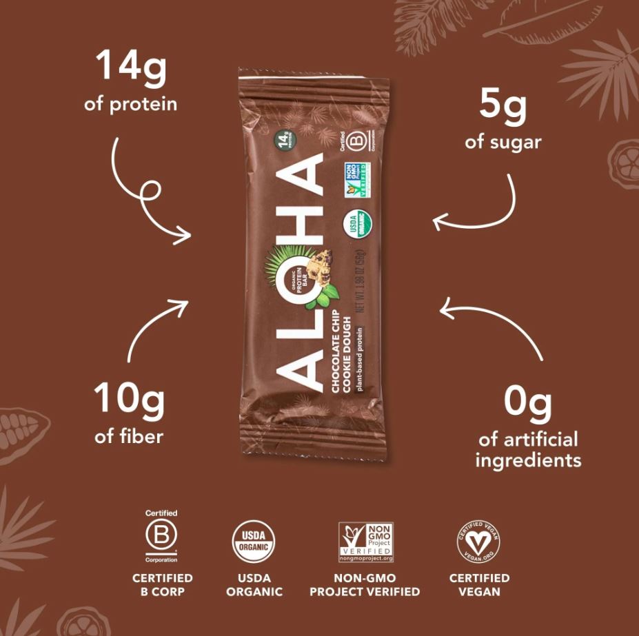 Aloha Organic Chocolate Chip Cookie Dough Plant Protein Bar 1.98 oz