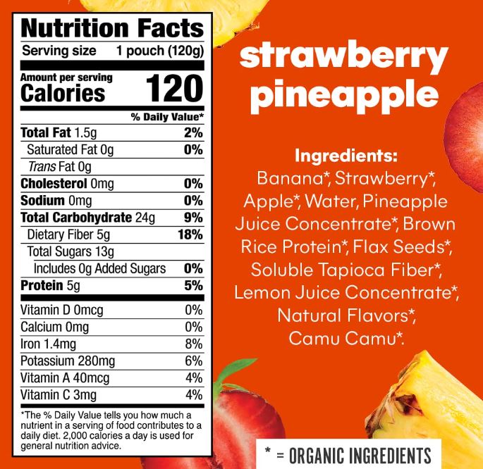 Noka Organics Superfood Smoothies Strawberry Pineapple 4.22oz