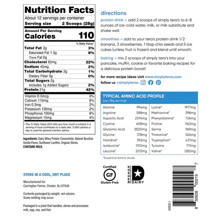 Simply Tera's Bourbon Vanilla Whey Protein rBGH Free 12oz