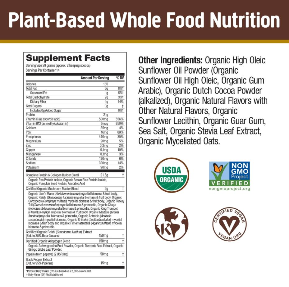 Om Master Blend Plant Protein Powder Chocolate 19.26oz
