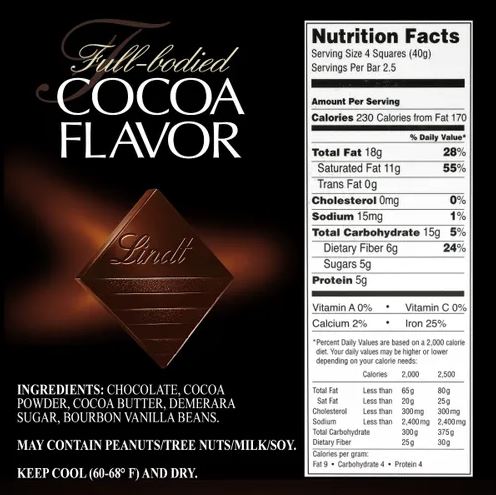 Lindt Cocoa 85% Chocolate Bar 3.5oz