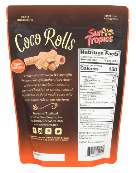 Sun Tropics Coco Rolls Salted Caramel Rolled Coconut Wafer 4oz