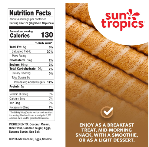 Sun Tropics Coco Rolls Original Rolled Coconut Wafer 4oz