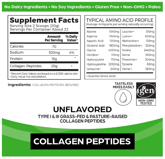 Orgain Organic Unflavoured Grass Fed Collagen Peptides Powder 16oz.