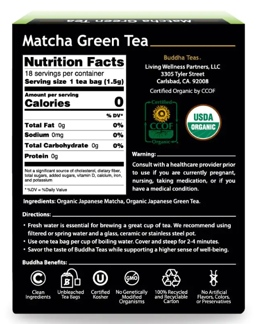 Buddha Teas Organic Matcha Green Tea 18CT