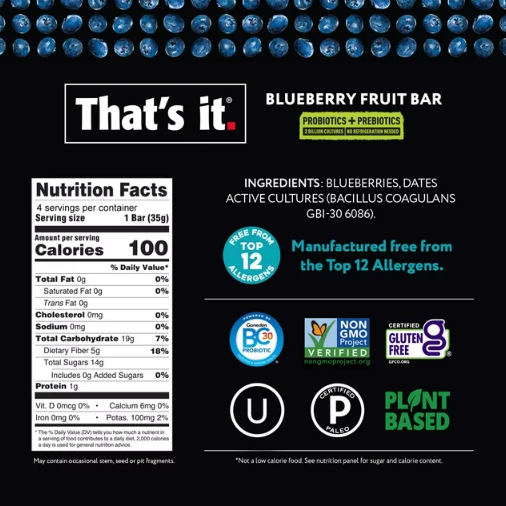 That's It Probiotic Blueberry Fruit Bar 1.2oz.