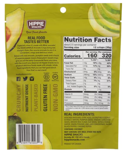 Hippie Snacks Avocado Guacamole Crisps 2.5oz.