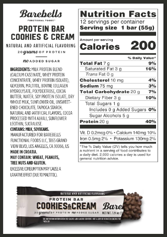 Barebells Cookies & Cream Protein Bar 1.94oz.